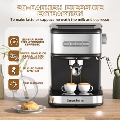 CAFETERA COMPRA FACIL EMPSTORM ESPRESSO MACHINE 20 BAR VAPORIZADOR LECHE,SEMIAUTOMÁTICA TANQUE AGUA EXTRAÍBLE 1,5L,CAPUCHINO - 4