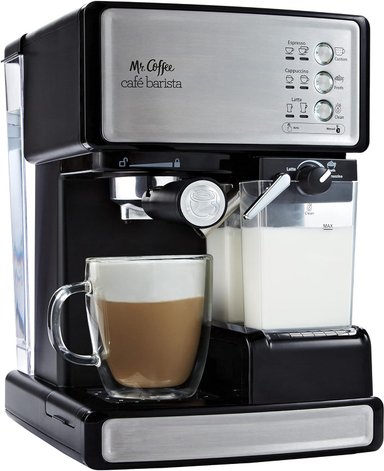 CAFETERA COMPRA FACIL MR.COFFEE ESPRESSO CAPUCHINO,PROGRAMA ESPUMADOR LECHE AUTOMÁTICO BOMBA 15 BARES,ACERO INOXIDABLE,PLATEADO