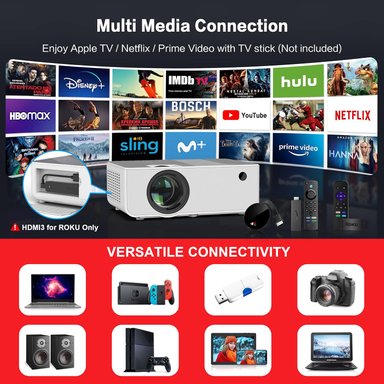 PROYECTOR COMPRA FACIL FANGOR HD 1080P WIFI BLUETOOTH PROYECCIÓN MÁX 230 TRÍPODE COMPATIBLE HDMI VGA USB LAPTOP IOS ANDROID - 4