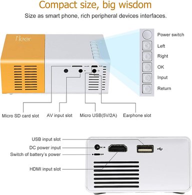 MINI PROYECTOR COMPRA FACIL MEER PROYECTOR IOS ANDROID PS5 LAPTOP TV-STICK COMPATIBLE HDMI USB AUDIO TARJETA TF AV CONTROL REMOTO - 3