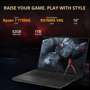 LAPTOP GAMER ASUS TUF GAMING AMD RYZEN 7-7735HS 32GB 1TB SSD 16" A16 FHD 165HZ GRÁFICOS RADEON RX7600S V8G WI-FI 6 USB - 5