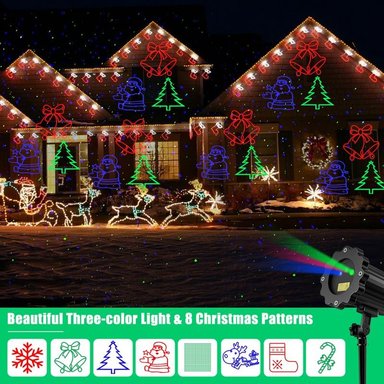 PROYECTOR DE LÁSER DE NAVIDAD COMPRA FACIL PARA EXTERIORES RGB 3 COLORES 8 PATRONES ESPECTÁCULO DE LUCES NAVIDEÑAS - 3