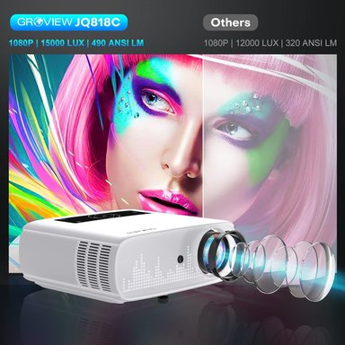PROYECTOR COMPRA FACIL GROVIEW 1080P WIFI BLUETOOTH VIDEO DE 300 PULGADAS COMPATIBLE CON 4K Y ZOOM SINCRONIZACIÓN 5G - 6