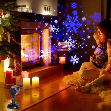 PROYECTOR DE LUCES DE NAVIDAD COMPRA FACIL COPOS DE NIEVE BLANCOS Y AZULES PARA EXTERIORES E INTERIORES ILUMINACIÓN LED - 3
