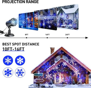 PROYECTOR DE LUCES DE NAVIDAD COMPRA FACIL COPOS DE NIEVE BLANCOS Y AZULES PARA EXTERIORES E INTERIORES ILUMINACIÓN LED - 4