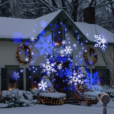 PROYECTOR DE LUCES DE NAVIDAD COMPRA FACIL COPOS DE NIEVE BLANCOS Y AZULES PARA EXTERIORES E INTERIORES ILUMINACIÓN LED - 5