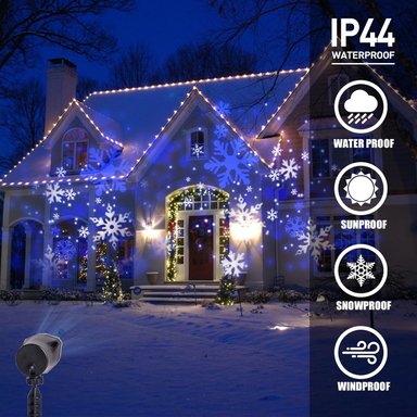 PROYECTOR DE LUCES DE NAVIDAD COMPRA FACIL COPOS DE NIEVE BLANCOS Y AZULES PARA EXTERIORES E INTERIORES ILUMINACIÓN LED - 6