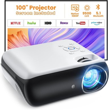 PROYECTOR COMPRA FACIL HAPPRUN BLUETOOTH NATIVE 1080P PANTALLA DE 100 PULGADAS 9500L COMPATIBLE HDMI USB AV FIRE STICK PS5 - 1