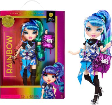 RAINBOW HIGH JUNIOR HIGH EDICIÓN ESPECIAL HOLLY DE'VIOUS-MUÑECA AZUL Y VERDE DE 9' CON ACCESORIOS Y MOCHILA SUAVE DE APERTURA