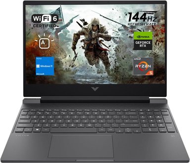 LAPTOP HP VICTUS 15 AMD RYZEN 5 7535HS 16GB RAM 1TB SSD M.2 NVIDIA GEFORCE RTX 15.6" FHD DE 144 HZ, W. 11 HOME PLATEADO