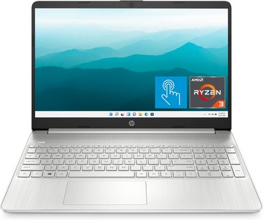 LAPTOP HP AMD RYZEN 3 8GB RAM 256GB SSD 15.6" W. 11 HOME,CÁMARA WEB 720P,PLATA NATURAL