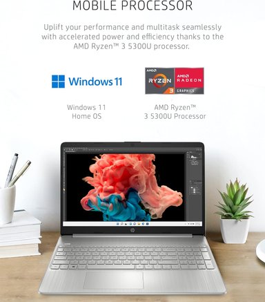 LAPTOP HP AMD RYZEN 3 8GB RAM 256GB SSD 15.6" W. 11 HOME,CÁMARA WEB 720P,PLATA NATURAL - 4