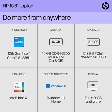 LAPTOP HP 15-DY5399NR (2023) INTEL CORE I5 DE 12ª GEN 16GB RAM 512GB SSD 15.6" FHD, W.11 HOME PLATA - 3