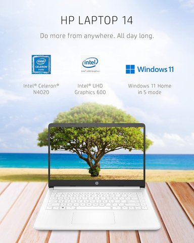 LAPTOP HP INTEL CELERON N4020 4GB RAM 64GB 14" PANTALLA HD, WINDOWS 11 HOME BLANCO - 2