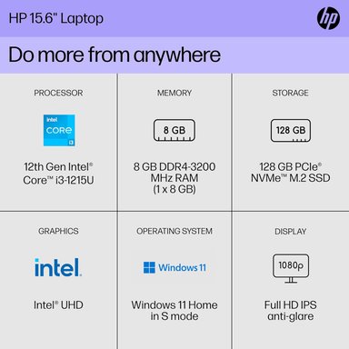 LAPTOP HP INTEL CORE I3-1215 8GB RAM 128GB SSD 15" PANTALLA FHD, GRÁFICOS UHD, W. 11 HOME EN MODO S 2023 - 4