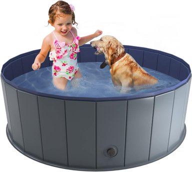NIUBYA PISCINA PORTÁTIL PARA MASCOTAS, BAÑERA PLEGABLE ANTIDESLIZANTE PARA MASCOTAS, 47 X 16'