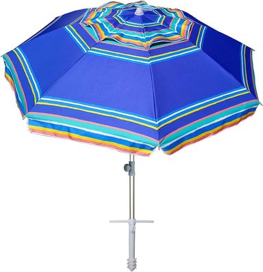 SOMBRILLA AMMSUN DE PLAYA RESISTENTE DE 7 PIES CON ANCLAJE DE ARENA Y REFUGIO SOLAR INCLINABLE, PROTECCIÓN UV 50+ - 1