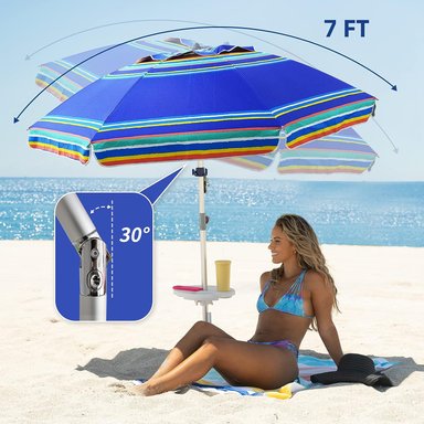 SOMBRILLA AMMSUN DE PLAYA RESISTENTE DE 7 PIES CON ANCLAJE DE ARENA Y REFUGIO SOLAR INCLINABLE, PROTECCIÓN UV 50+ - 4