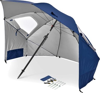 SPORT-BRELLA PREMIERE - PARAGUAS PARA PROTECCIÓN CONTRA EL SOL Y LA LLUVIA, TAMAÑO XL, SPF 50+, 8 PIES, COLOR AZUL - 1