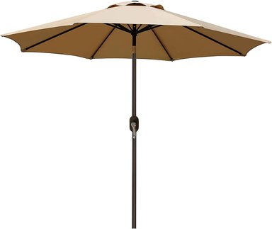 BLISSUN - SOMBRILLA DE ALUMINIO PARA PATIO Y EXTERIORES, CON INCLINACIÓN DE BOTÓN Y MANIVELA, DE 9 PIES, CON DISEÑO A RAYAS - 1