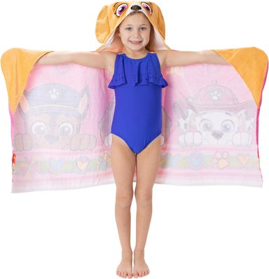 FRANCO - TOALLA DE RIZO DE ALGODÓN SUAVE CON CAPUCHA PARA NIÑOS, PARA USO EN BAÑO Y PLAYA, 24 X 50 PULGADAS, PAW PATROL, ROSA - 5