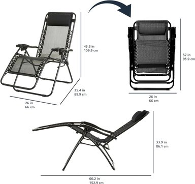 SILLA RECLINABLE AMAZON BASICS MULTICOLOR PLEGABLE TEXTILENE EXTERIORES AJUSTABLE GRAVEDAD CERO CON ALMOHADA 26' - 3