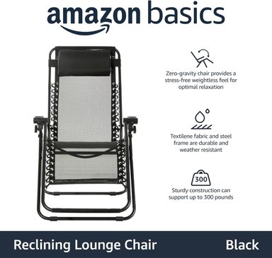 SILLA RECLINABLE AMAZON BASICS MULTICOLOR PLEGABLE TEXTILENE EXTERIORES AJUSTABLE GRAVEDAD CERO CON ALMOHADA 26' - 4