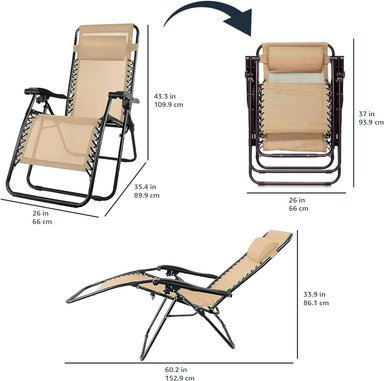 SILLA RECLINABLE AMAZON BASICS MULTICOLOR PLEGABLE TEXTILENE EXTERIORES CON ALMOHADA 26 PULGADAS - 3