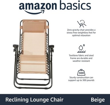 SILLA RECLINABLE AMAZON BASICS MULTICOLOR PLEGABLE TEXTILENE EXTERIORES CON ALMOHADA 26 PULGADAS - 4