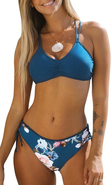 CONJUNTO BIKINI MUJER COMPRA FACIL CUPSHE 2 PIEZAS TIRANTES TRENZADOS EN ESPALDA PARTE INFERIOR REVERSIBLE - 1
