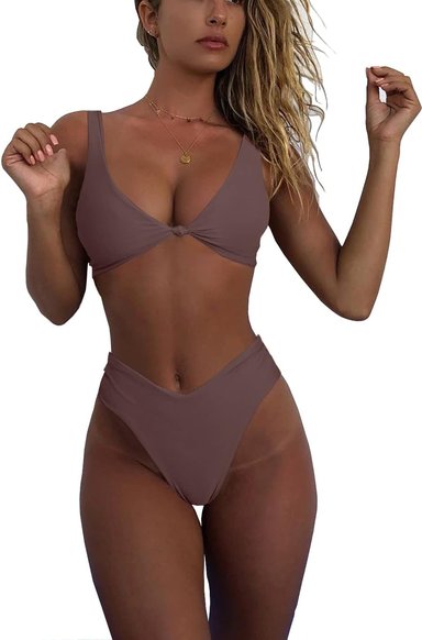 CONJUNTO BIKINI PUSH UP MUJER COMPRA FACIL GELUBOAO CUELLO EN V NUDO FRONTAL + TANGA PIERNA ALTA 2 PIEZAS - 1