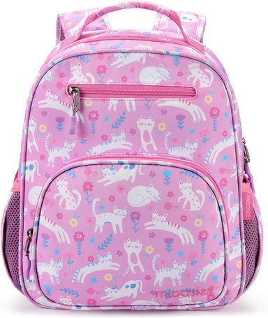 MOCHILA MIBASIES ROSADO NIÑOS Y NIÑAS IDEAL PREESCOLAR JARDÍN INFANTES FLOR GATO 14L