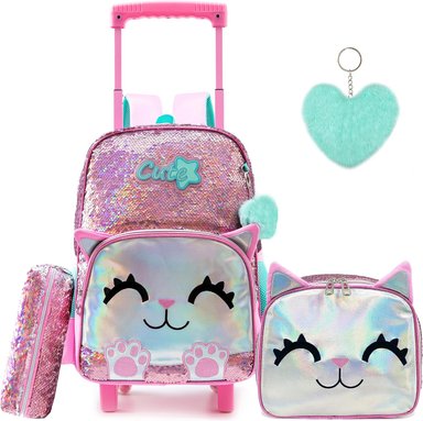 MOCHILA COMPRA FACIL ROSADO CON RUEDAS NIÑAS ESCUELA PRIMARIA