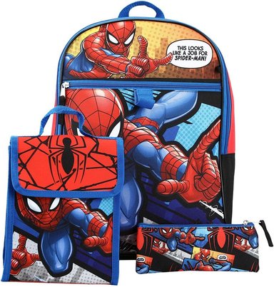 MOCHILA BIOWORLD MULTICOLOR MARVEL SPIDERMAN ACCESORIOS JUEGO 6 PIEZAS NIÑOS AZUL