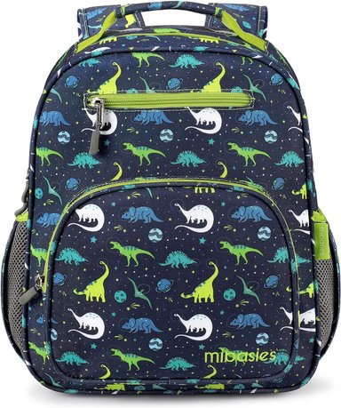 MOCHILA MIBASIES MULTICOLOR NIÑOS Y NIÑAS IDEAL PREESCOLAR JARDÍN INFANTES GALAXIA DINOSAURIO 14L