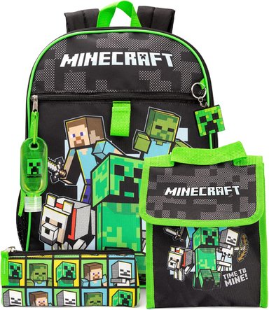 MOCHILA MINECRAFT NEGRO Y LONCHERA 5 PIEZAS BOLSA REGALO MERCANCÍA