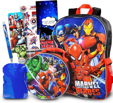 MOCHILA MARVEL MULTICOLOR NIÑOS NIÑAS PAQUETE 7 PIEZAS 16 BOLSAS ESCOLARES SUPERHÉROES