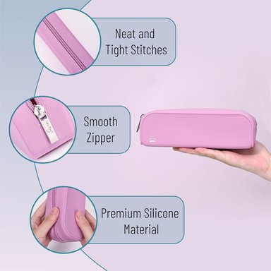 ESTUCHE MR. PEN ESTÉTICO DE SILICONA PARA LÁPICES PARA MUJERES BOLSA DE MAQUILLAJE ROSADO - 5