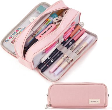 CICIMELON - ESTUCHE DE CAPACIDAD PARA LÁPICES CON 3 COMPARTIMENTOS PARA LA ESCUELA, ADOLESCENTE, NIÑA, HOMBRE Y MUJER - ROSADO - 2
