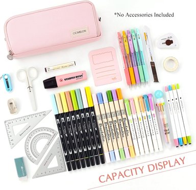 CICIMELON - ESTUCHE DE CAPACIDAD PARA LÁPICES CON 3 COMPARTIMENTOS PARA LA ESCUELA, ADOLESCENTE, NIÑA, HOMBRE Y MUJER - ROSADO - 4