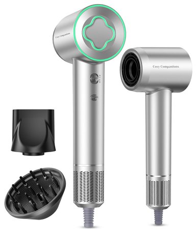 SECADOR DE PELO IÓNICO NEGATIVO DE ALTA VELOCIDAD SIN ESCOBILLAS CON CONTROL TÉRMICO DE BAJO RUIDO CON DIFUSOR Y BOQUILLA | PLATA