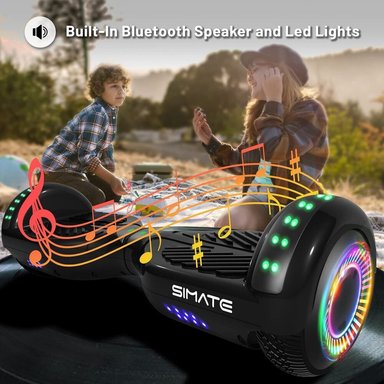 SCOOTER ELÉCTRICO LED Y MÚSICA SMART BALANCE HOVERBOARD SIMATE NEGRO - 2