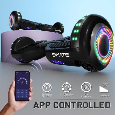 SCOOTER ELÉCTRICO LED Y MÚSICA SMART BALANCE HOVERBOARD SIMATE NEGRO - 3