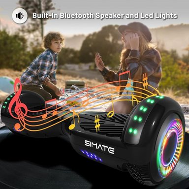 SCOOTER ELÉCTRICO LED Y MÚSICA SMART BALANCE HOVERBOARD SIMATE NEGRO - 6