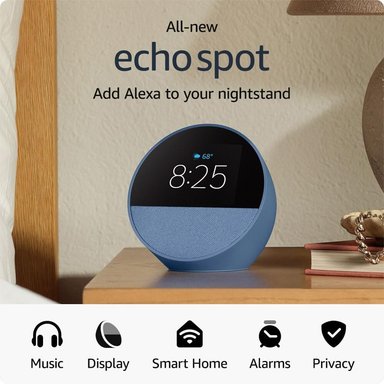 ASISTENTE VOZ AMAZON ECHO SPOT CON RELOJ 2024 AZUL