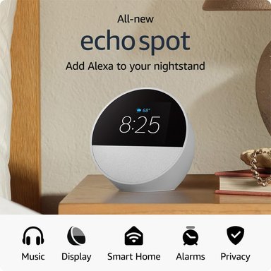ASISTENTE VOZ AMAZON ECHO SPOT CON RELOJ 2024 BLANCO