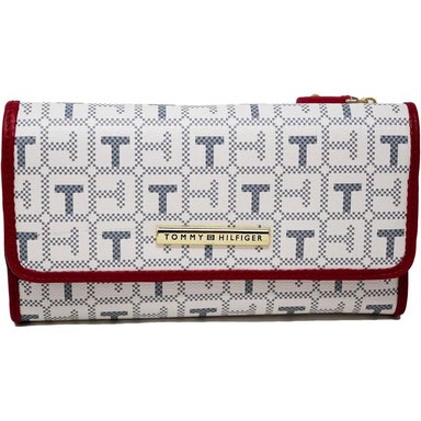 TOMMY HILFIGER | CLUTCH DE LONA BLANCA, ROJA Y GRIS CON LOGO
