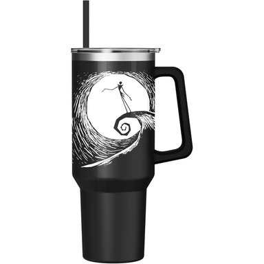 DISNEY | VASO DE ACERO INÓXIDABLE CON ASA Y PAJITA DE 40 OZ | JACK BLACK