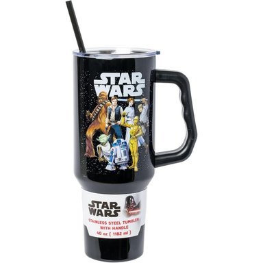 DISNEY | VASO DE ACERO INÓXIDABLE CON ASA Y PAJITA DE 40 OZ | STARS WARS