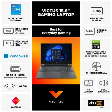 HP VICTUS 15.6' FHD 144HZ CORE I5 16GB RAM 512GB SSD RTX 4050 - SILVER TECLADO INGLES - 5